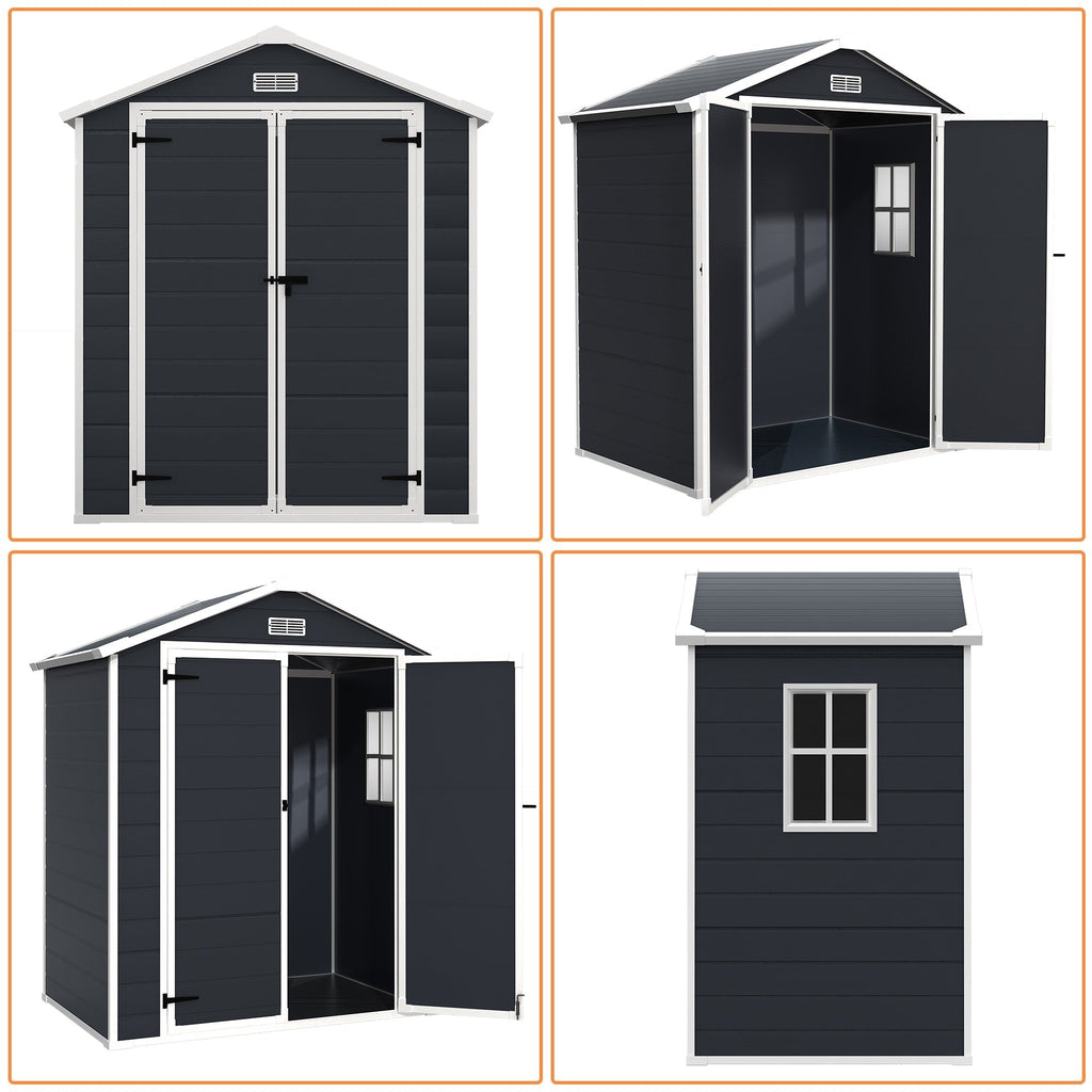 6 ft x 4 ft/6 ft x 8 ft/8 ft x 6 ft/8 ft x 10 ft All-Weather Resin Outdoor Plastic Storage Shed w/Floor, Spire Tool Shed