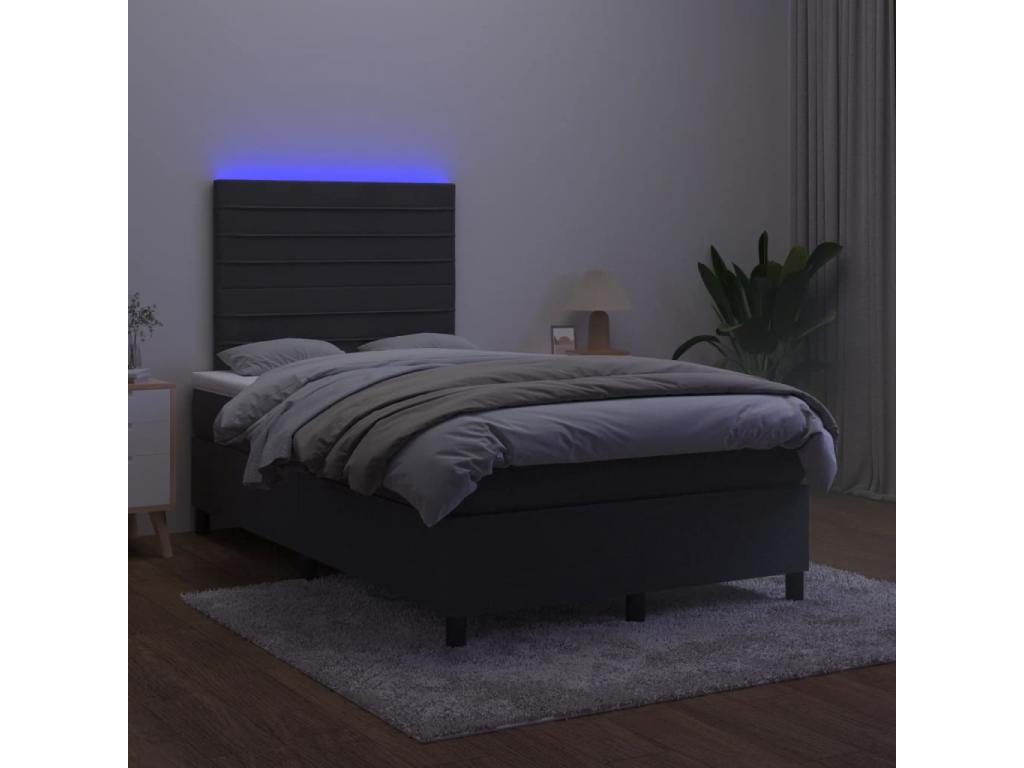 Meublori bed base with LED mattress, black, 120x200cm, velvet