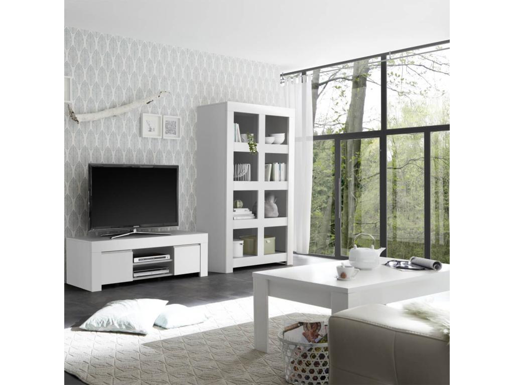 Meublori - Living Room Set Coffee Table TV Stand Shelf White Matte Finish