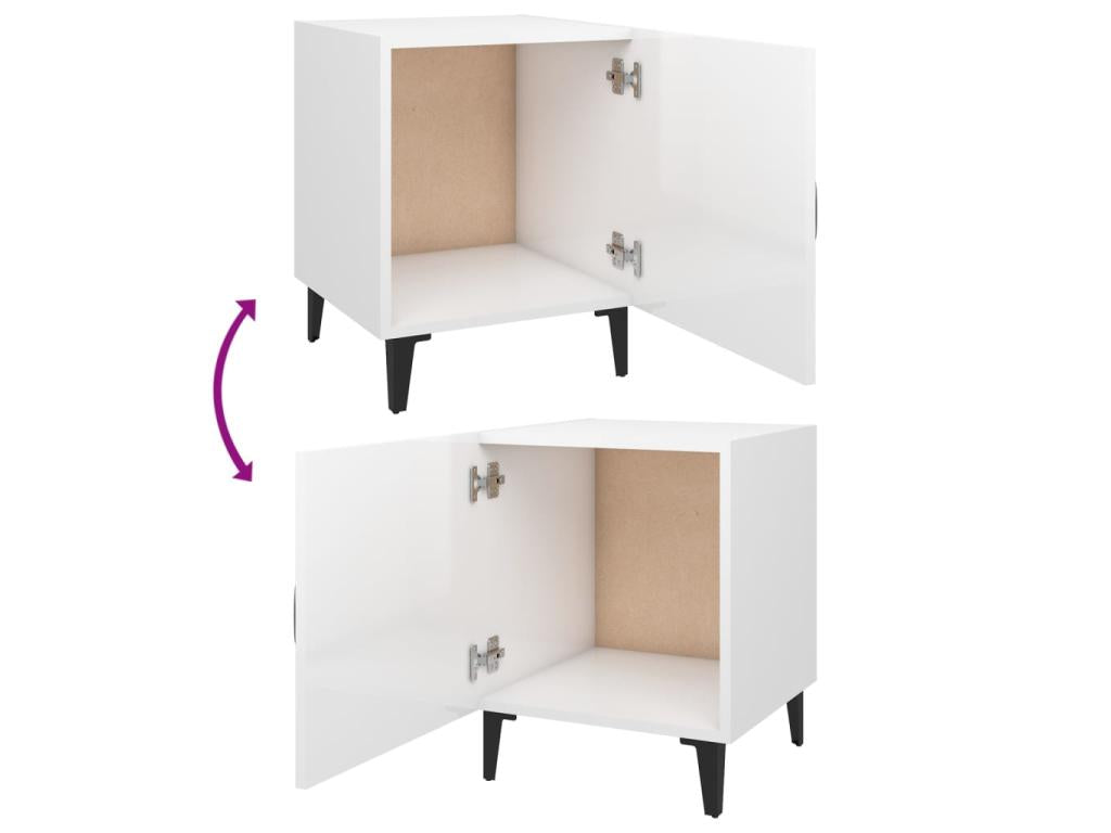 2-piece bedside tables, glossy white, engineered wood