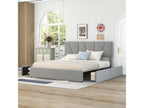 Upholstered Double Platform Bed - 160x200 cm - Upholstered - 4 Drawers - Adjustable Headboard - Grey WMJR99816