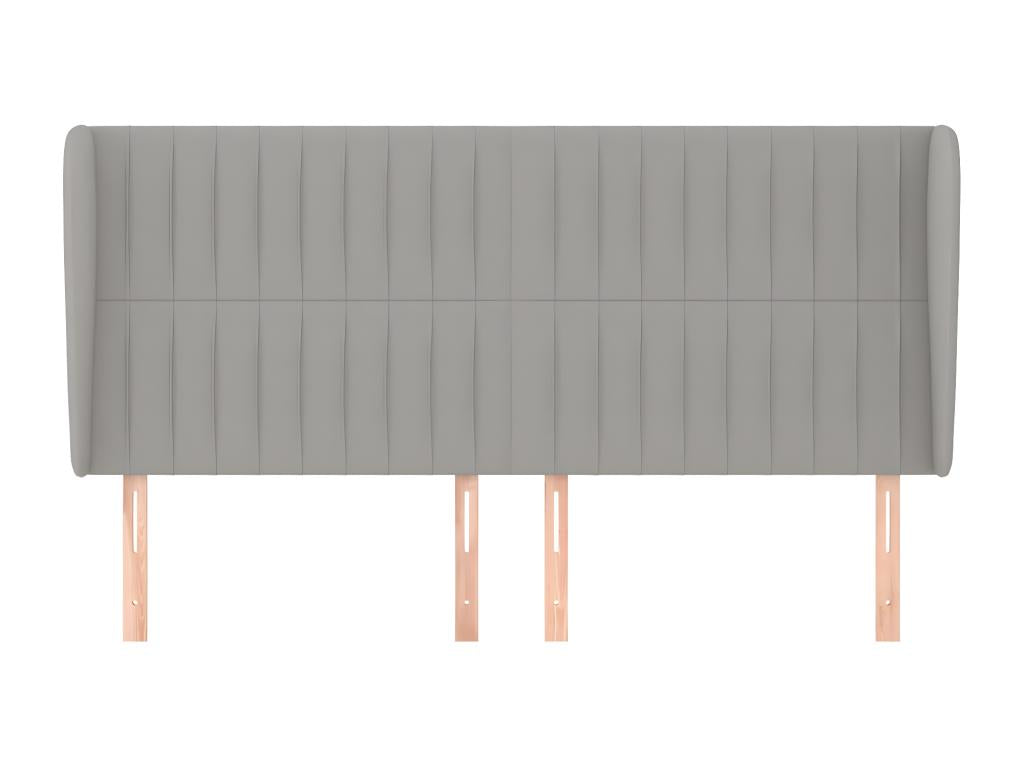 Headboard with wings, light grey, 203x23x118/128 cm, fabric
