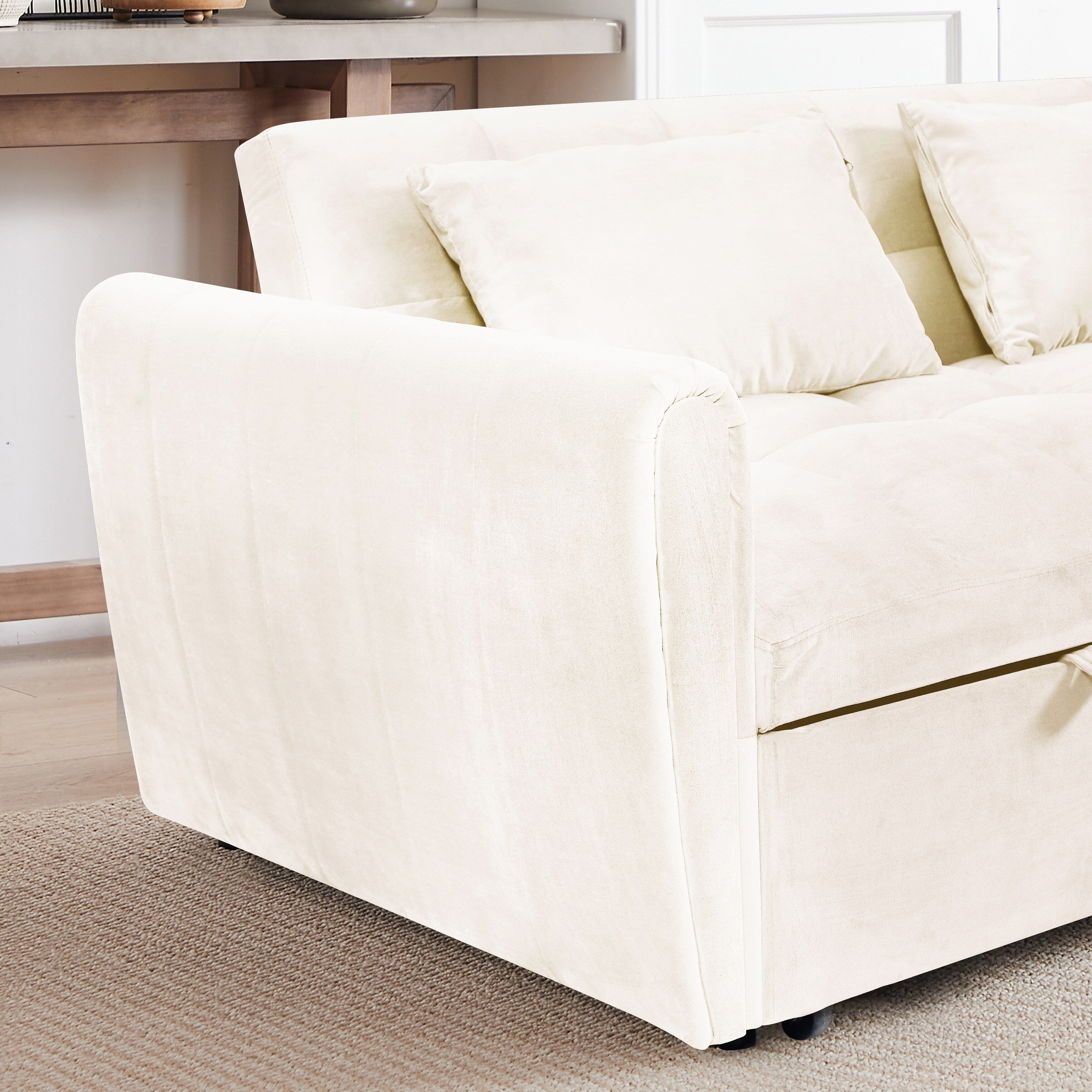 64.96 Velvet 3-in-1 Convertible Sofa Bed with Adjustable Back, Storage Pocket, and 500lb Weight Capacity