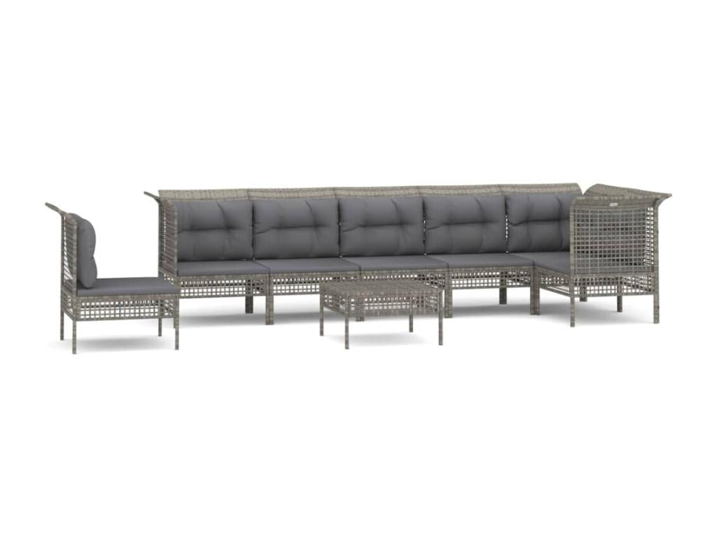 8-piece garden furniture set with cushions, grey woven resin