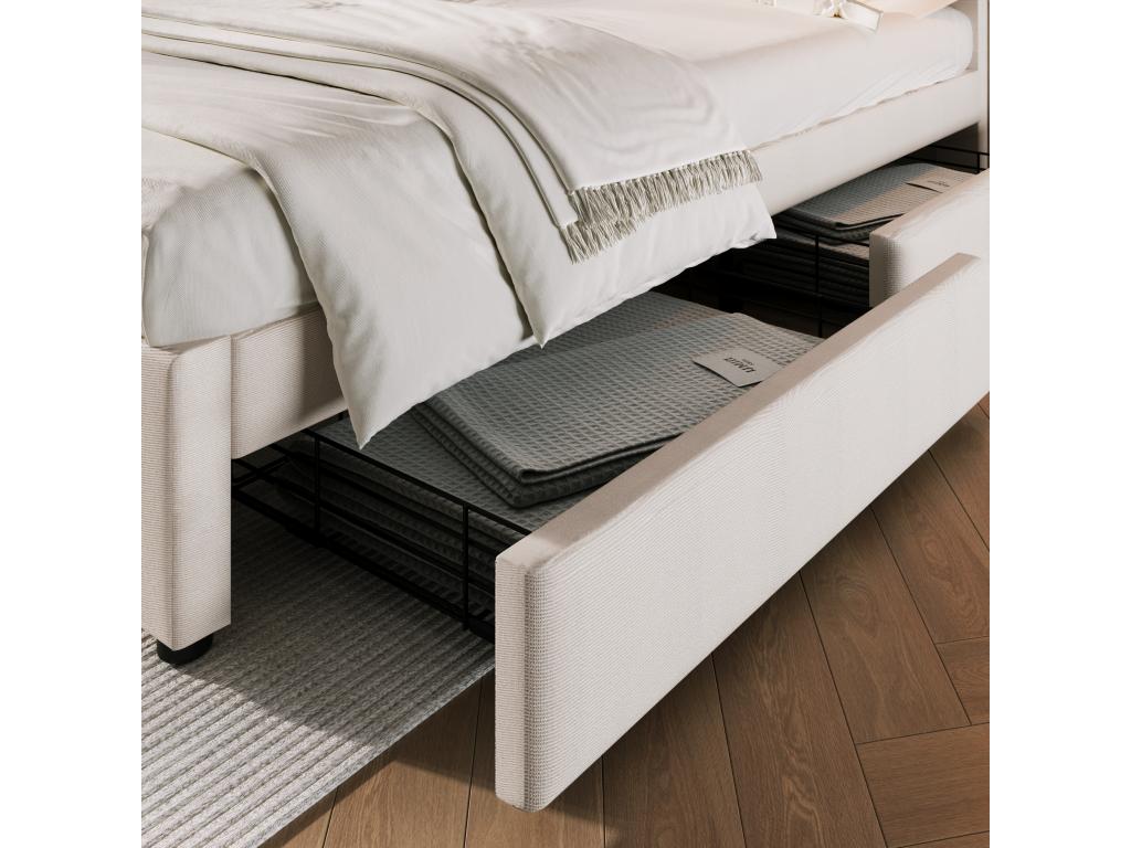 Double bed 160x200 cm with 4 drawers and USB-C port - adjustable headboard - beige TQKS57317