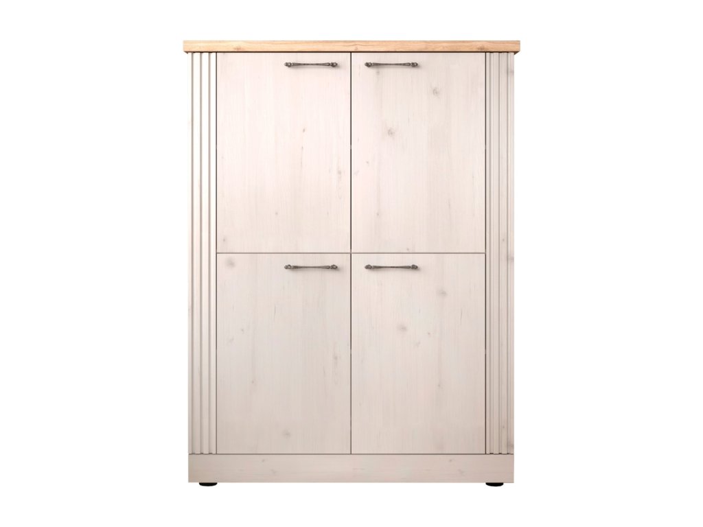 4-door tall sideboard in oak finish, Meublori and meringue white, H160 cm - COUNTRY