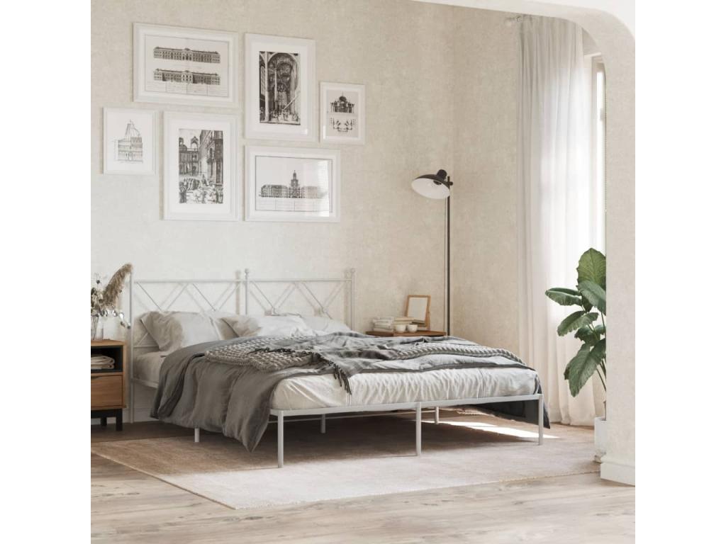 Metal bed frame with white headboard, 150x200 cm