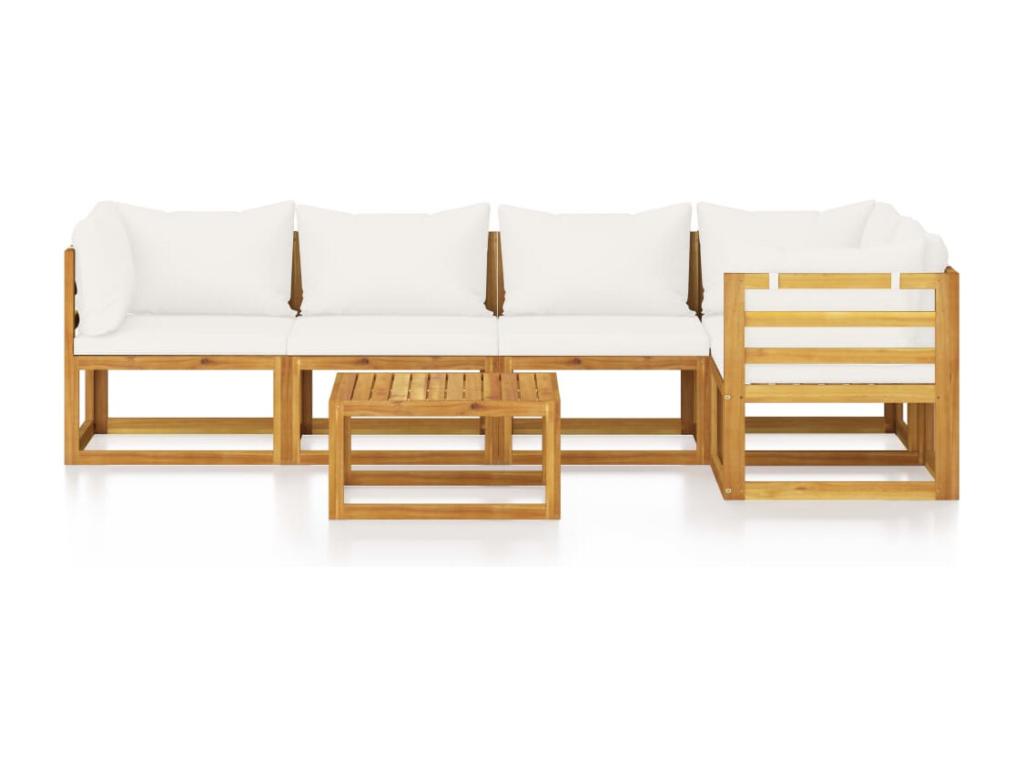 6-piece garden furniture set with cushions, cream color, solid wood furniture