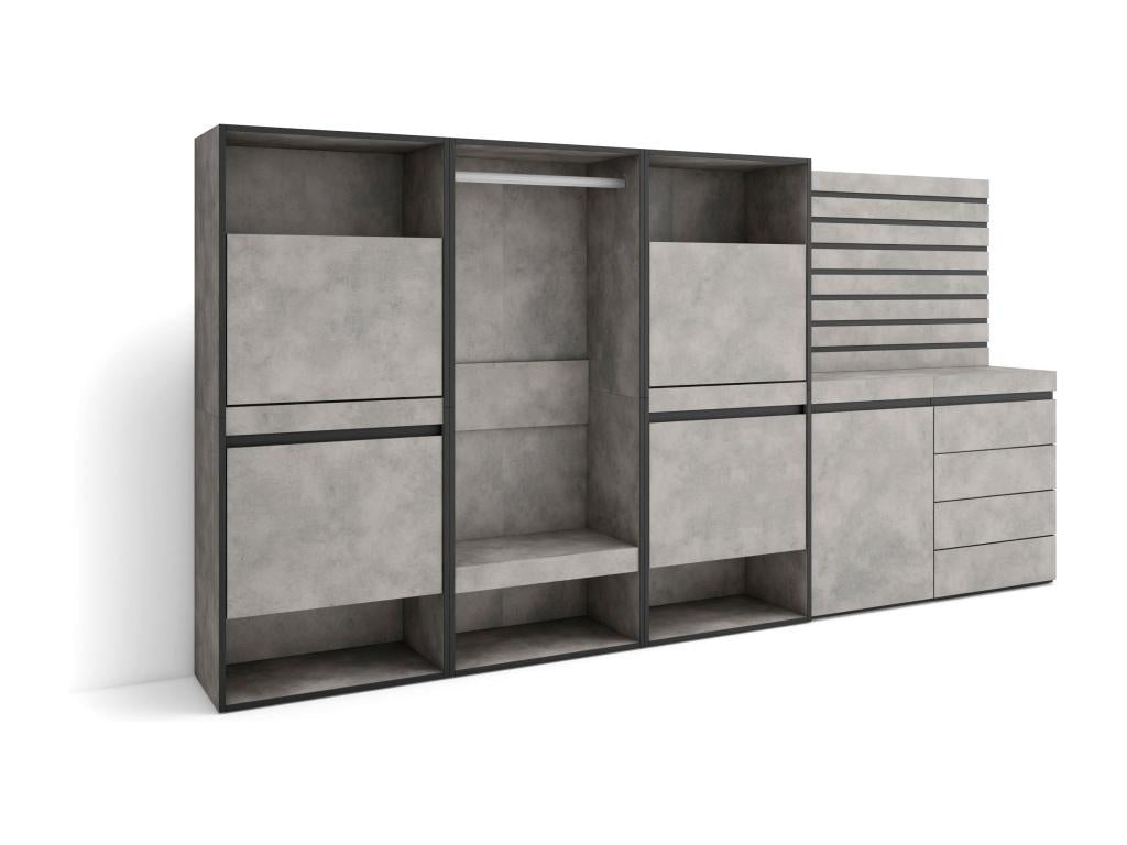 Shoe Cabinet 287x35x145 cm Bedroom Room Open Dressing Room Chest of Drawers Sideboard Wooden Cement Wall Panels