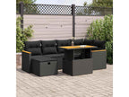 8-piece garden furniture set with cushions, black woven resin