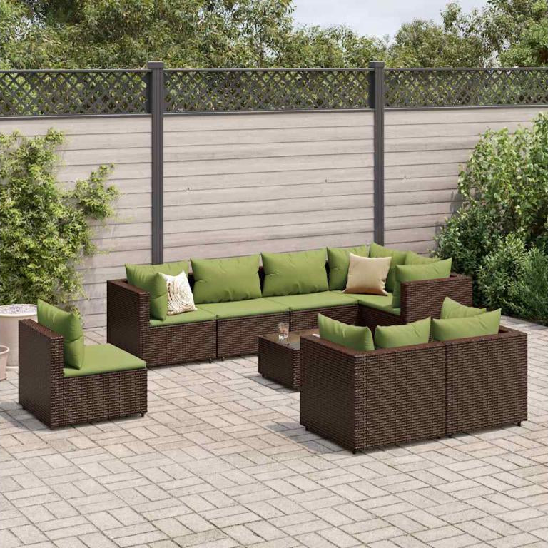 9-piece garden furniture set with cushions, brown woven resin