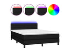 Upholstered bed base with mattress and LED lighting, black, 140x200 cm, fabric