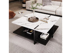 Square coffee table with open storage compartment - 72x72x32 cm - MDF wood - white and black