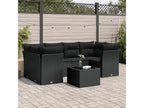 7-piece garden furniture set with cushions, black woven resin