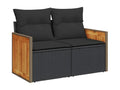 10-piece garden furniture set with cushions, black woven resin