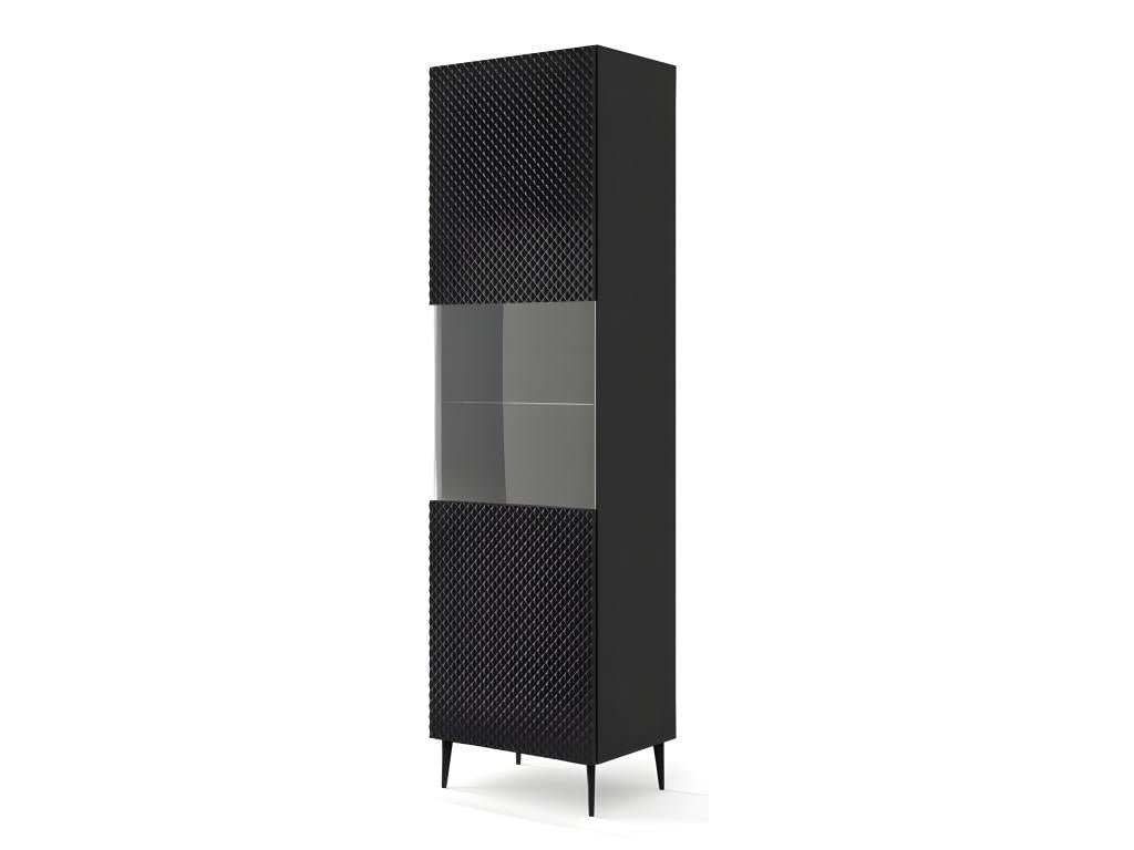 Display cabinet with shelves on legs, matte black, 60x42x217 cm, RAVI C DIAMANT, black framed legs