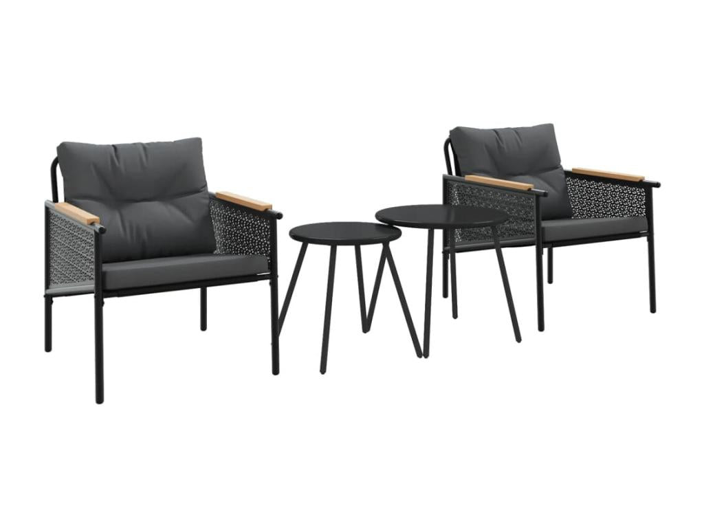 4-piece balcony furniture set with cushions, black steel