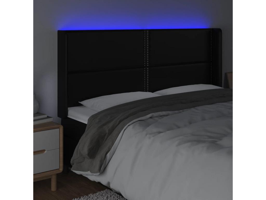 Black LED Headboard 183x16x118/128 cm Faux Leather