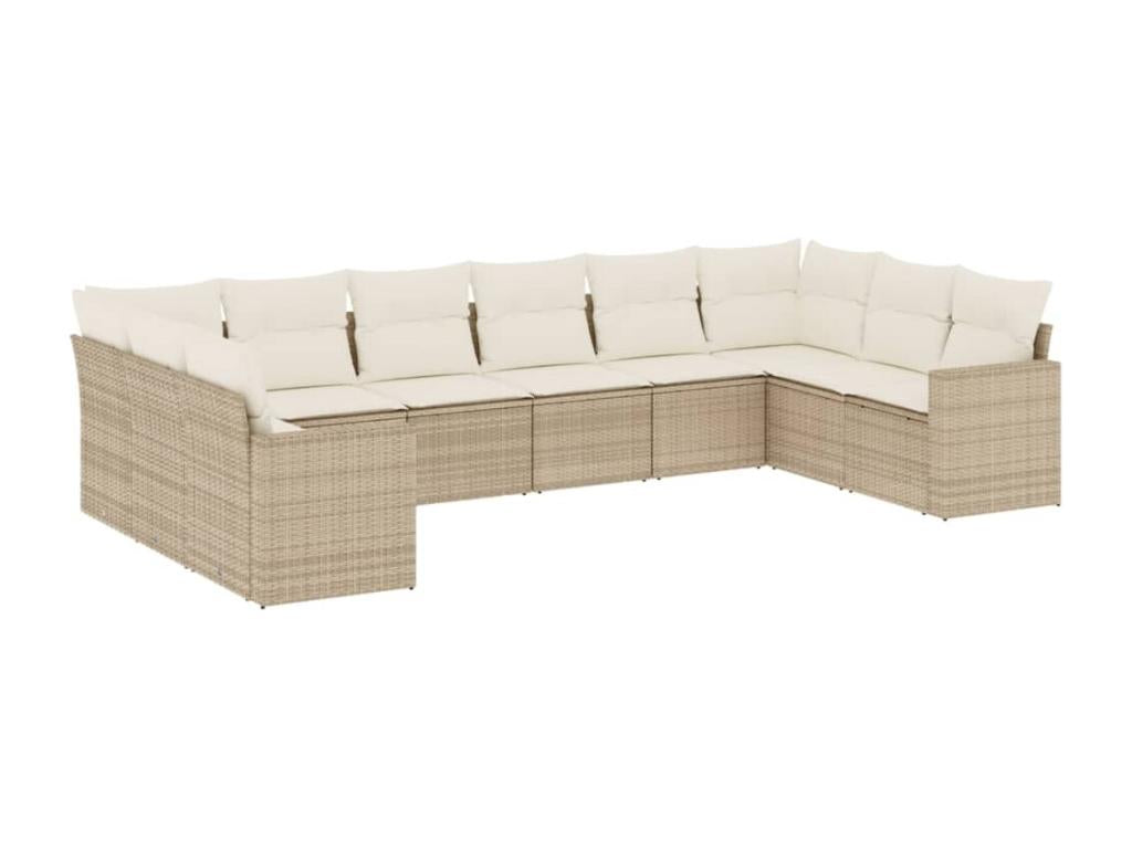 Garden furniture set with 10 beige resin wicker cushions