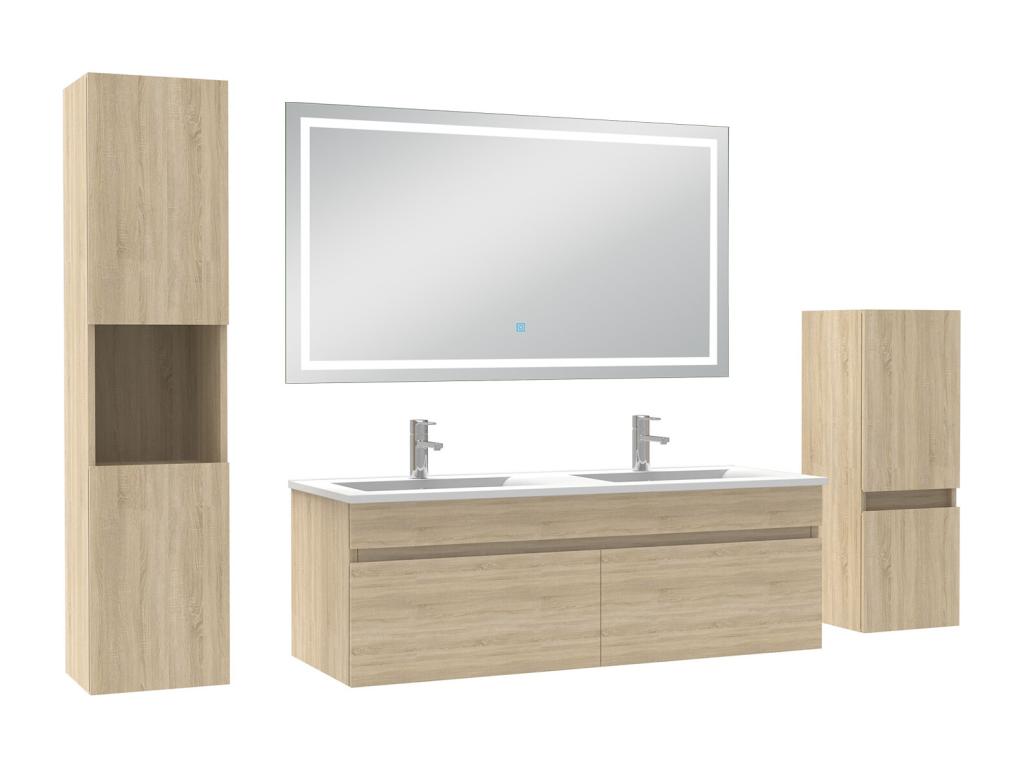 120cm Bathroom Furniture Set with Illuminated Wall Mirror Column, 3 Colors, Oak Finish, Meublori