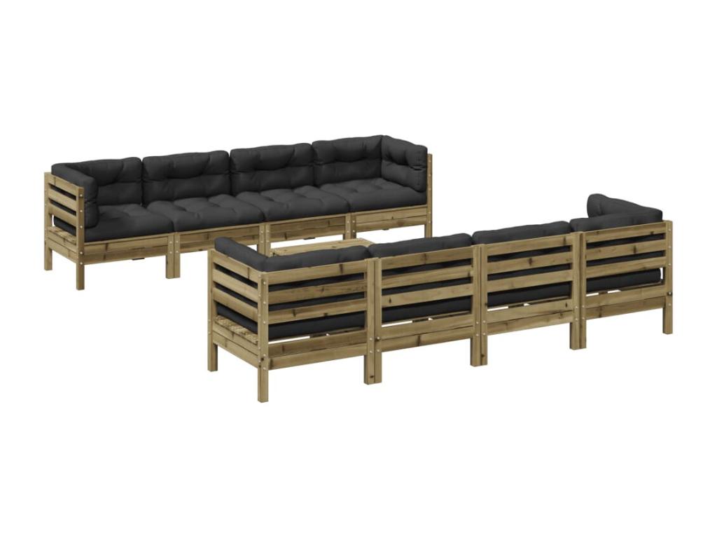 9-piece garden furniture set with cushions, impregnated pine wood MTDD92125