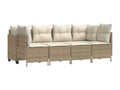 5-piece garden furniture set with cushions, beige woven resin