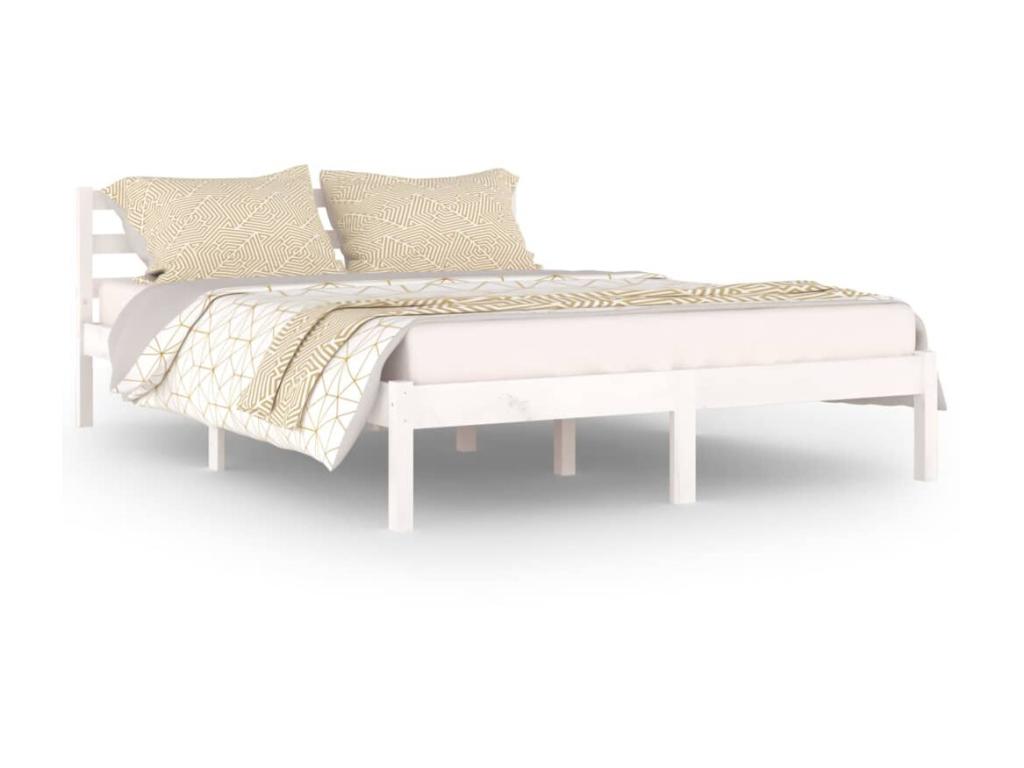Solid pine wood bed 140x200 White