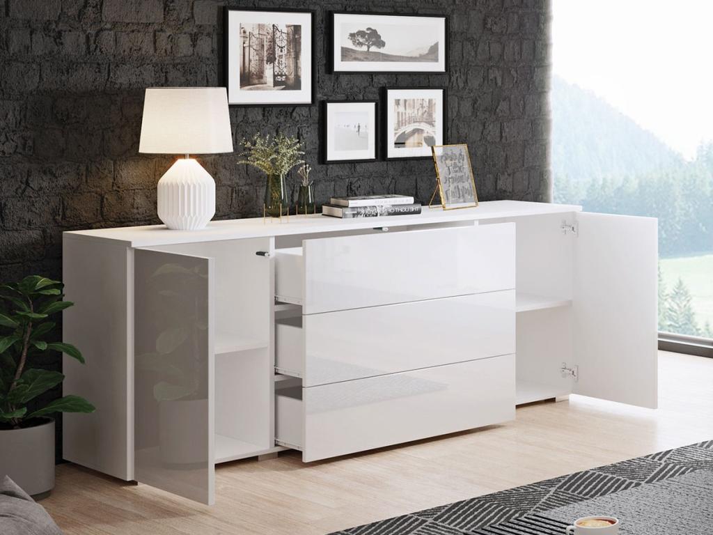 Meublori 129 High Gloss White Chest of Drawers - White With drawers and doors Number of drawers: 3