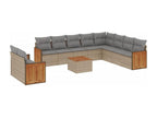 11-piece garden furniture set with beige resin wicker cushions