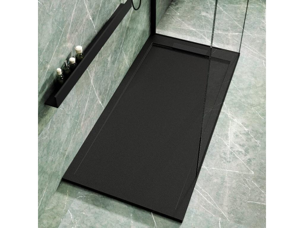 Meublori 90x150cm extra-flat shower tray in black slate-effect resin