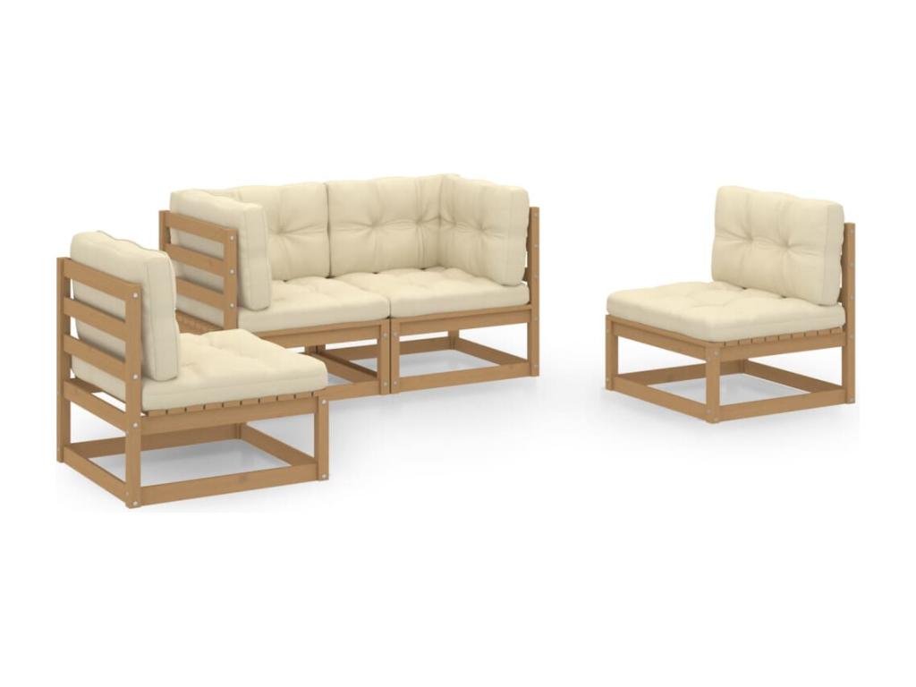 4-piece garden furniture set with cushions. Solid pine wood.