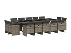 15-piece garden dining set with grey resin wicker cushions
