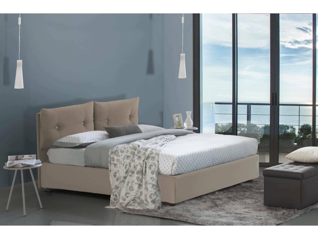 Meublori double bed with storage bed and eco-leather upholstery, Made in Italy, front opening, suitable for a 120x190 cm mattress, dove grey