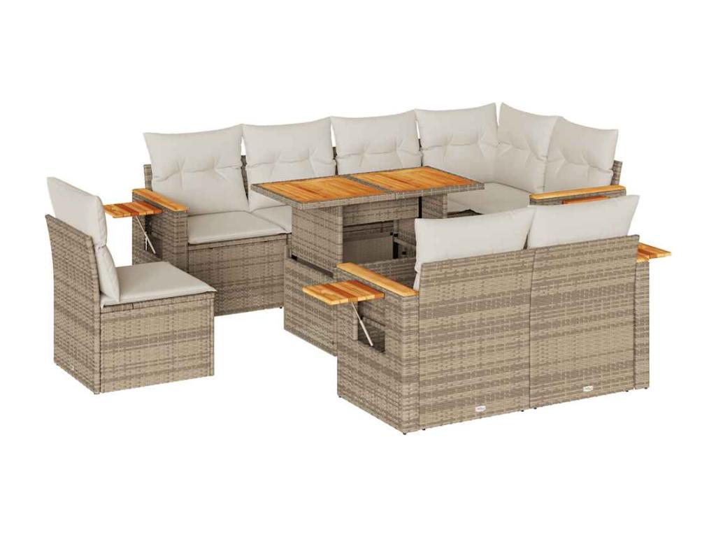 9-piece beige resin wicker garden furniture set with cushions by Meublori