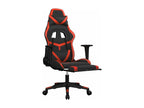 Massage gaming chair with footrest, black/red faux leather