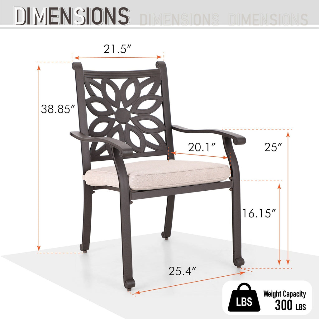 MAISON ARTS 7-Piece Cast Aluminum Patio Dining Set with Expandable Rectangular Table & 6 Cast Aluminum Chairs