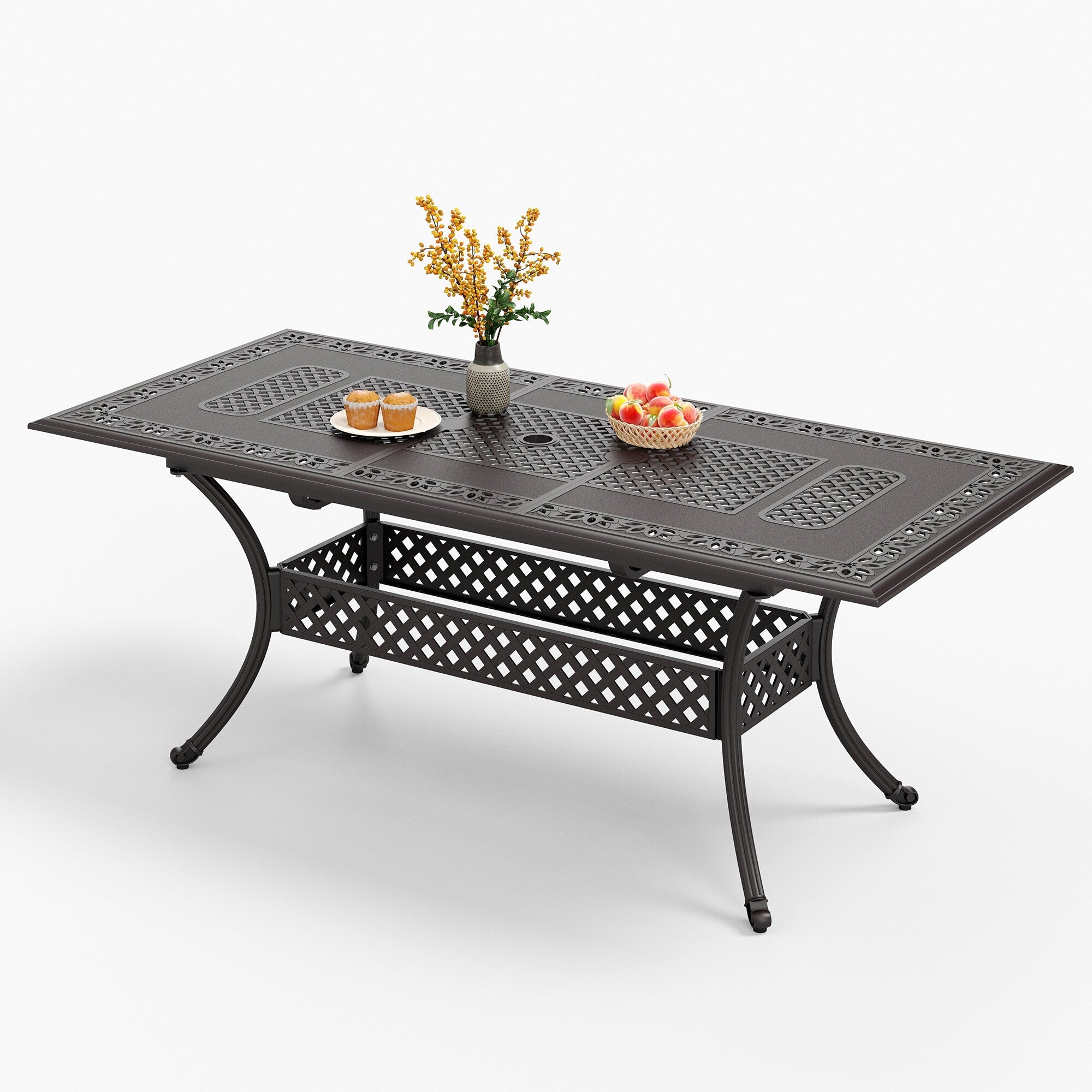 MAISON ARTS 7-Piece Cast Aluminum Patio Dining Set with Expandable Rectangular Table & 6 Cast Aluminum Chairs