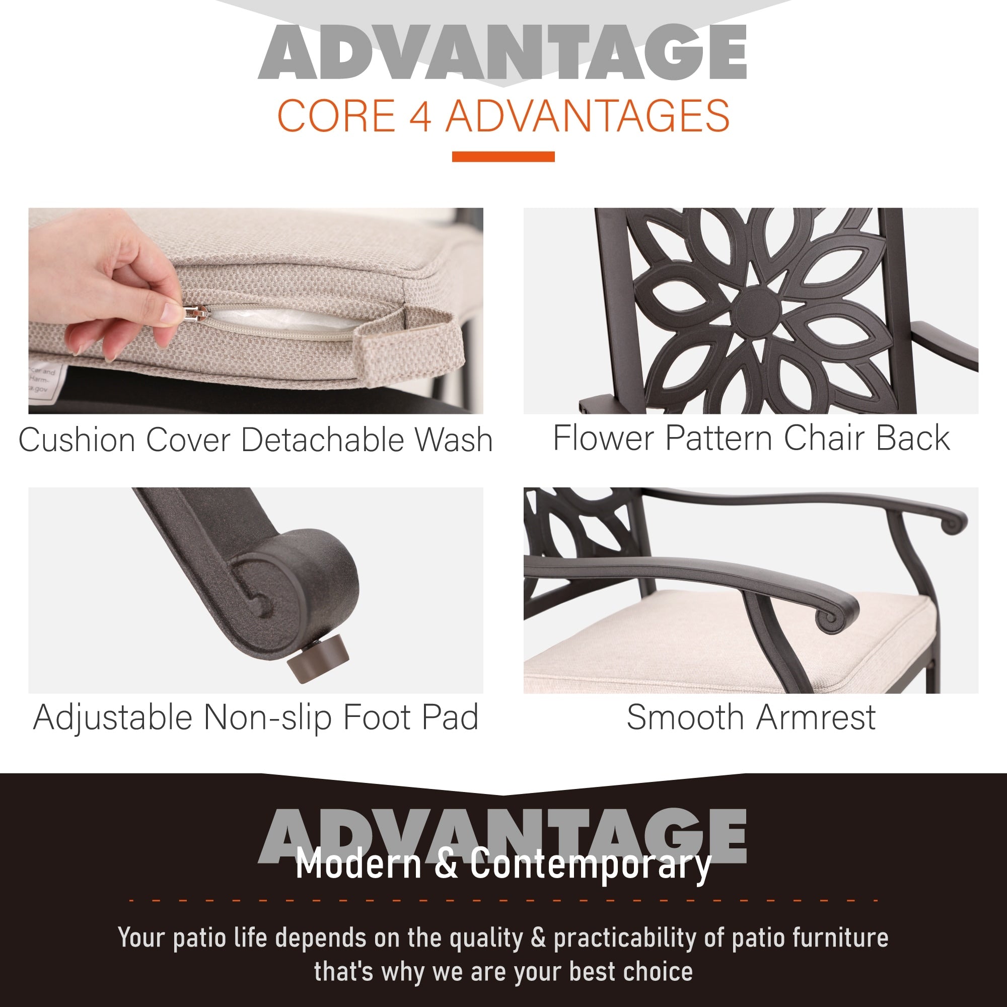 MAISON ARTS 7-Piece Cast Aluminum Patio Dining Set with Expandable Rectangular Table & 6 Cast Aluminum Chairs
