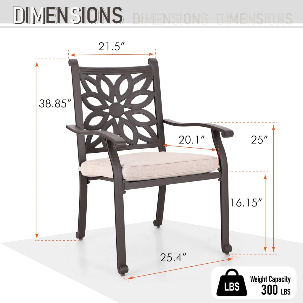 MAISON ARTS Cast Aluminum Dining Chairs/Patio Dining Set with Round Dining Table & 6 Cast Aluminum Patio Chairs