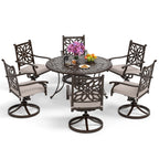 MAISON ARTS Cast Aluminum Dining Chairs/Patio Dining Set with Round Dining Table & 6 Cast Aluminum Patio Chairs
