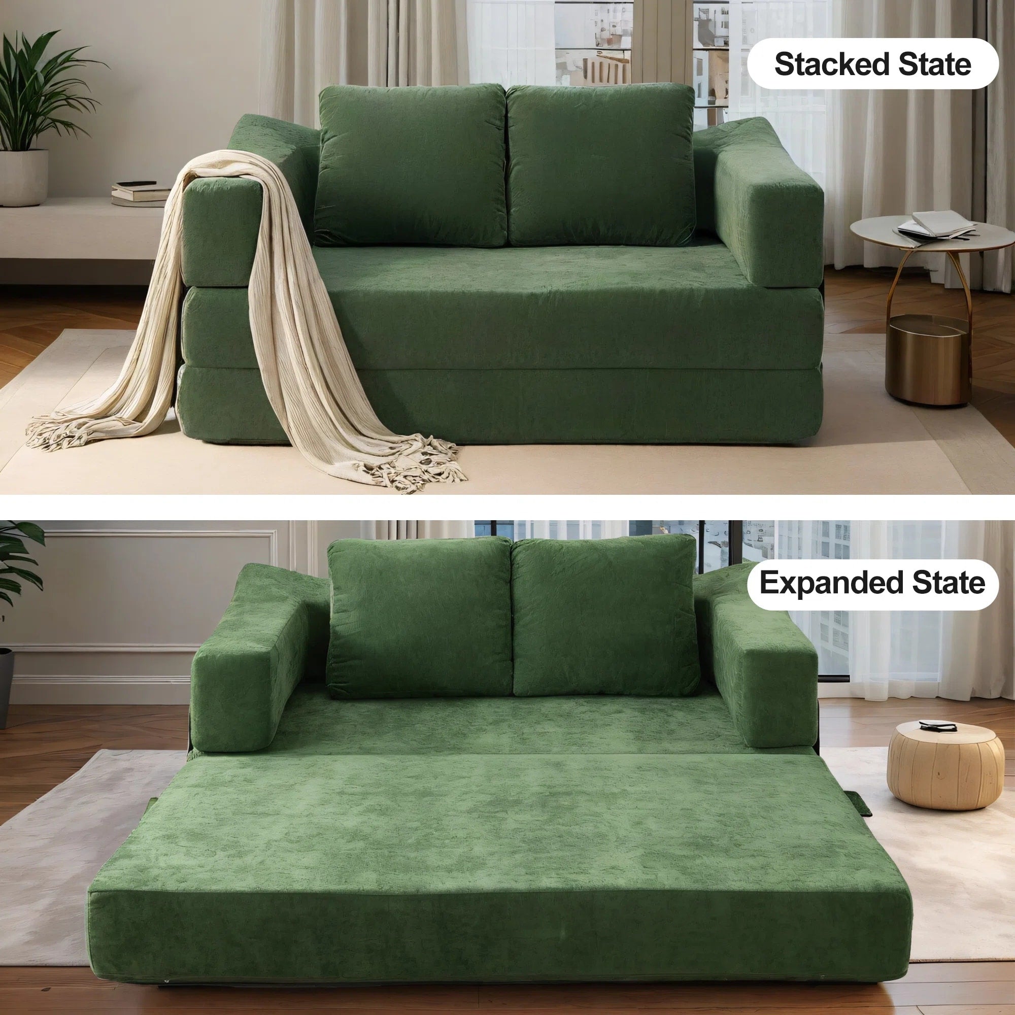 70.87 Upholstered Convertible Sleeper Sofa, Convertible Chair Floor Couch Comfy Sofa for Living Room, Bedroom, Chenille Fabric