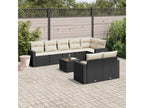 9-piece garden furniture set with cushions, black woven resin