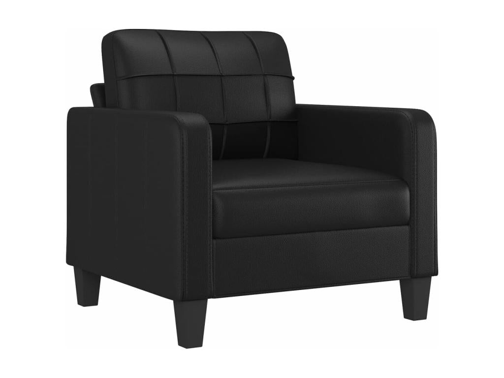 3-piece sofa set with cushions, black faux leather