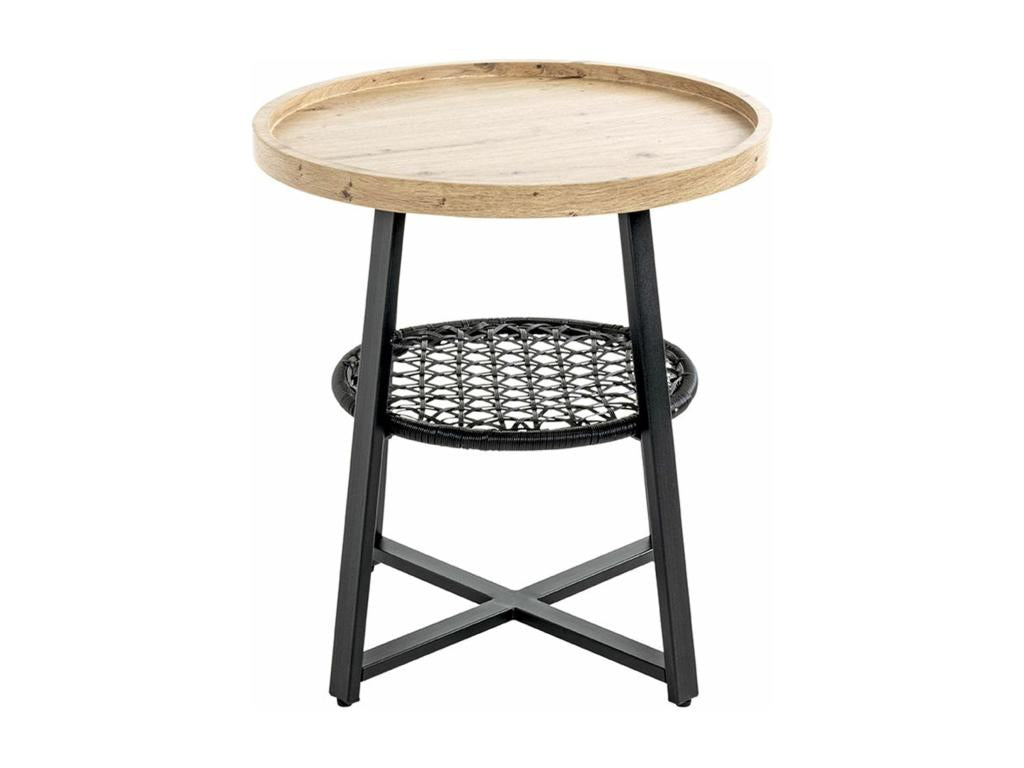 Round coffee table/living room table in oak wood and black metal - diameter 50 x height 55 cm