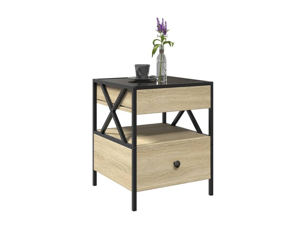 Meublori oak coffee table with LED lighting, 40x40x51 cm