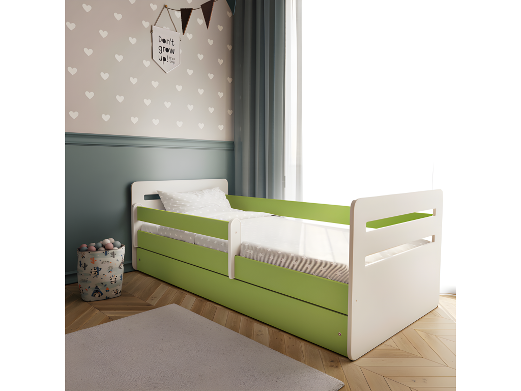 Green Meublori bed with drawer, mattress not included (180/80 cm)