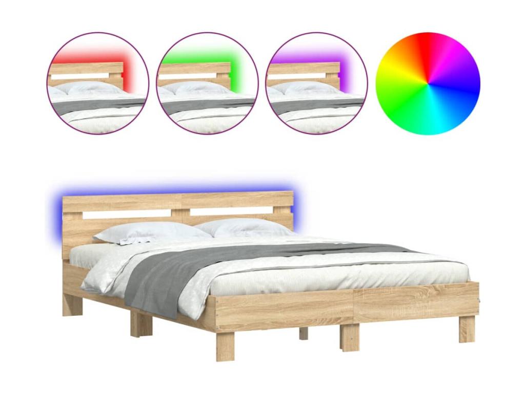 Bed frame with LED lighting, without mattress, oak, Meublori, 150x200 cm