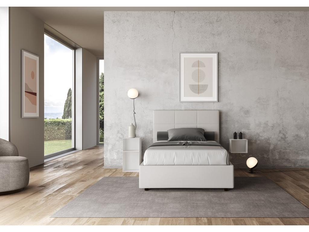 Single bed without slatted base, upholstered, 120x200 cm, white faux leather, Meublori