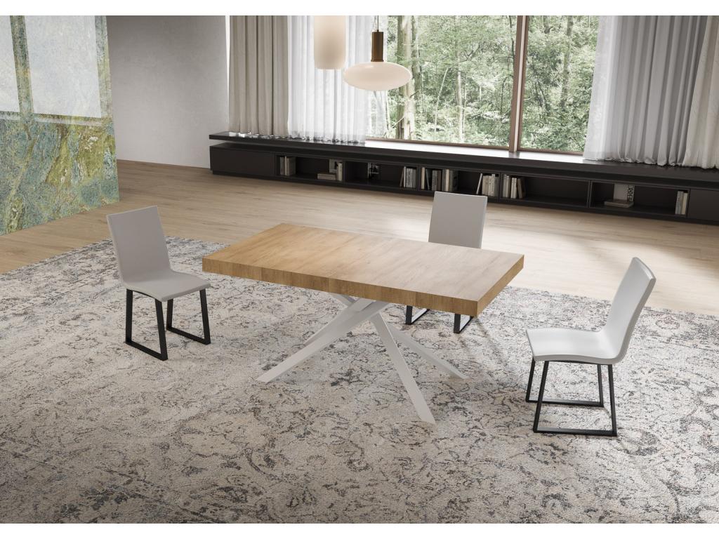 Niket extendable table 90x160/420 cm, natural oak finish, white legs