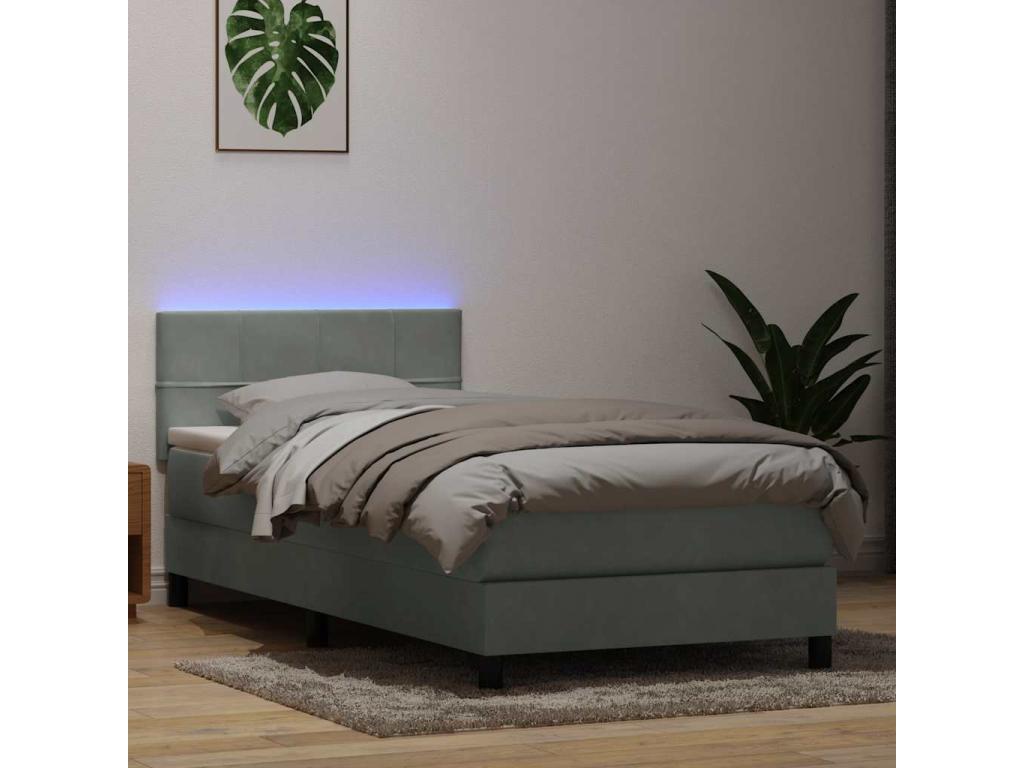 Meublori bed base and light grey 80x220 cm velvet mattress